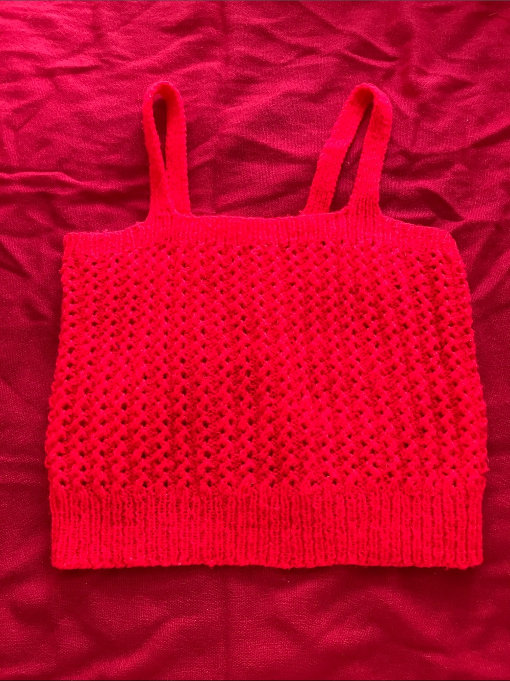 Crochet-Style Red Knit Cropped Camisole